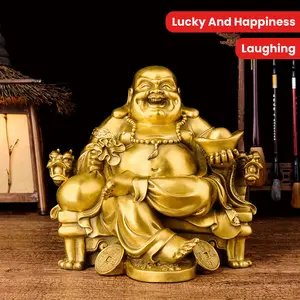 1pc Resin Laughing Emperor's Dragon Chair Statue for Lucky and Happiness, Brass Home Decor, Gifts