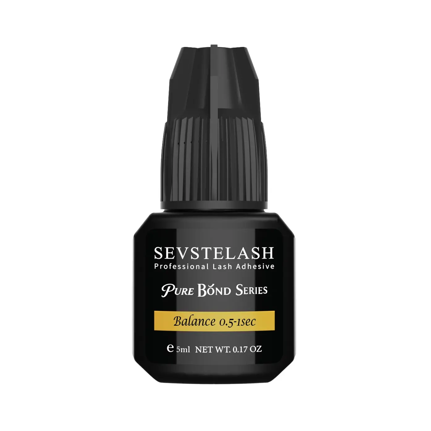 SEVSTELASH BALANCE Professional Lash Extension Glue 5ml / 0.17 fl.oz / 0.5-1 Sec Dry /  Retention-8 Weeks / Powerful Flexible Black Adhesive/ Low-Irritation /  Wide Temperature & Humidity Range / Lash Tech Supplies
