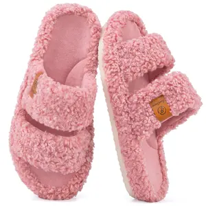 EverFoams Women's Fuzzy Open-Toe Slippers – Stylish Classic Slides with Soft Memory Foam, Non-Slip Rubber Sole, Perfect Cozy Footwear . Girl Fur Flipflop Walking Shoes Fluffy Modern Sleeper Slip On Clog