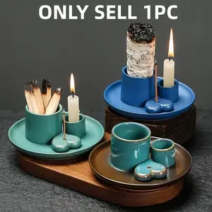 Ceramic Incense Burner Set, 1 Count Multi-functional Home Decor Home Fragrances Aroma Blend Scented, 4-in-1 Incense Stick & Sage Burner, Palo Santo & Candle Holder
