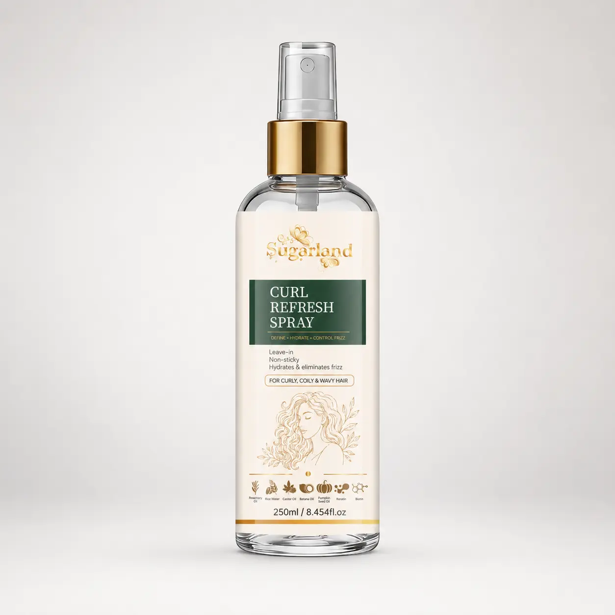 Curl Refresh Spray 250ml Leave-In Curl Refresh Spray for Wavy, Curly & Coily Hair, Lightweight Non-Sticky Hair Mist, Helps Refresh Curls, Reduce Frizz & Leave Hair Feeling Soft