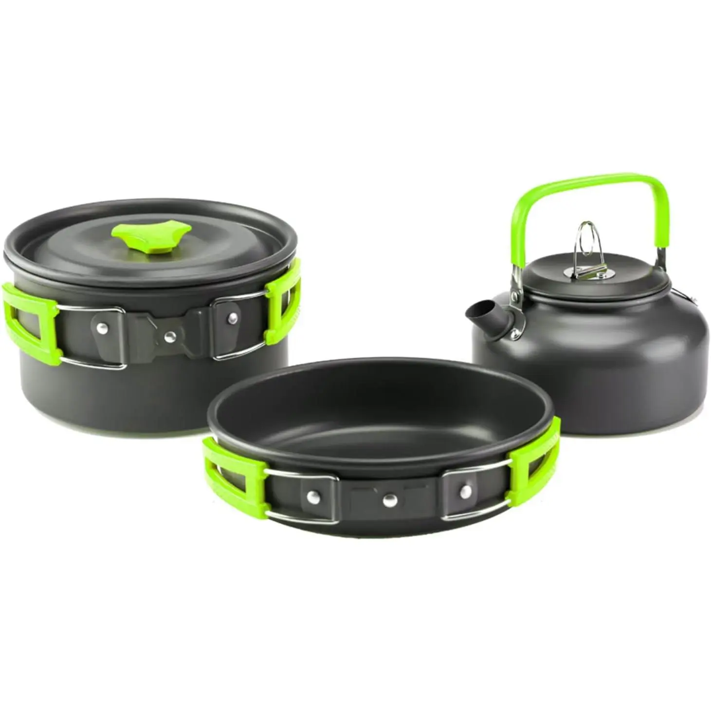 Camping Cookware Mess Kit, Non-Stick Camping Pan Pot Kettle, Lightweight Aluminum Camping Utensils, Collapsible Portable Camping Cooking Set for Outdoor Cooking Hiking Picnic