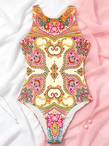 2026 new printed women’s conservative sleeveless one-piece swimsuit, sexy backless classic bodycon design, casual vacation swimwear, party beachwear