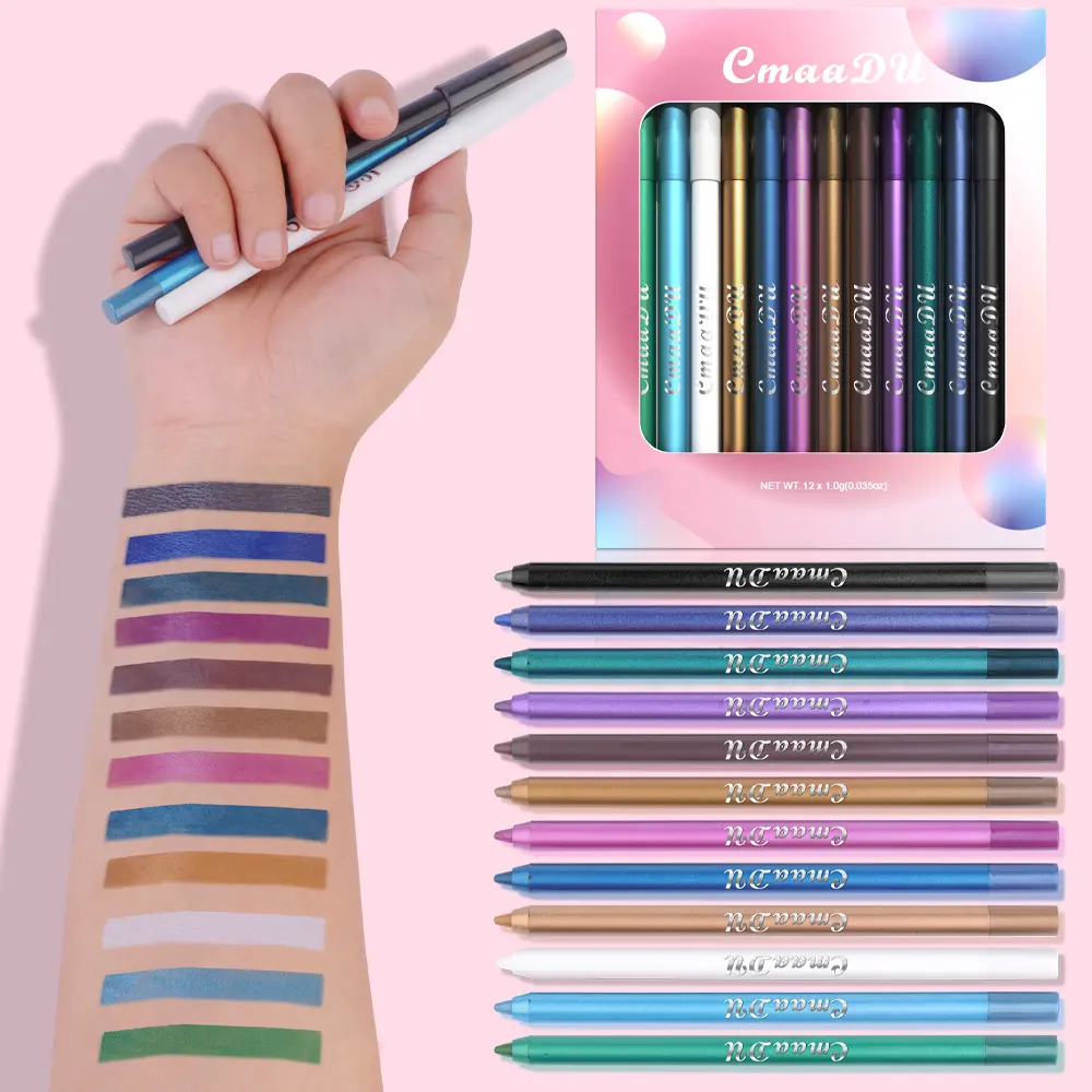 2-in-1 Matte to Shimmer Eyeshadow & Eyeliner Pen Multi-Pack (12pcs/Set) - Long-Lasting, Easy-to-Apply Eye Makeup Cosmetic for Professionals & Beginners (Includes Lipliner Function)