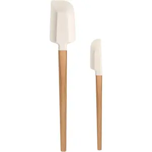 Wooden Handle Spatula Set, 12" & 9" Rubber Spatula  Spatulas for Baking Cooking and Mixing.