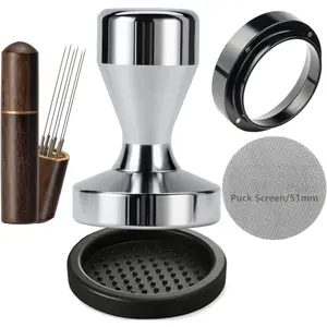 Espresso Accessories Kit 51mm Tamper: Espresso Tamper Kit with 51mm Coffee Tamper, Puck Screen, Dosing Funnel, WDT Tool, Tamper Mat | Espresso Kit Fits Espresso Coffee Machines of 51mm Portafilters