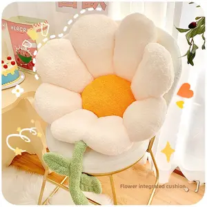 Winter Fuzzy Flower Cushion with Lumbar Support 2 in 1 - Cute Anti-Slip Washable Seat Pad for Office Home Car Chair Dining Chair Computer Chair Buttock Protection
