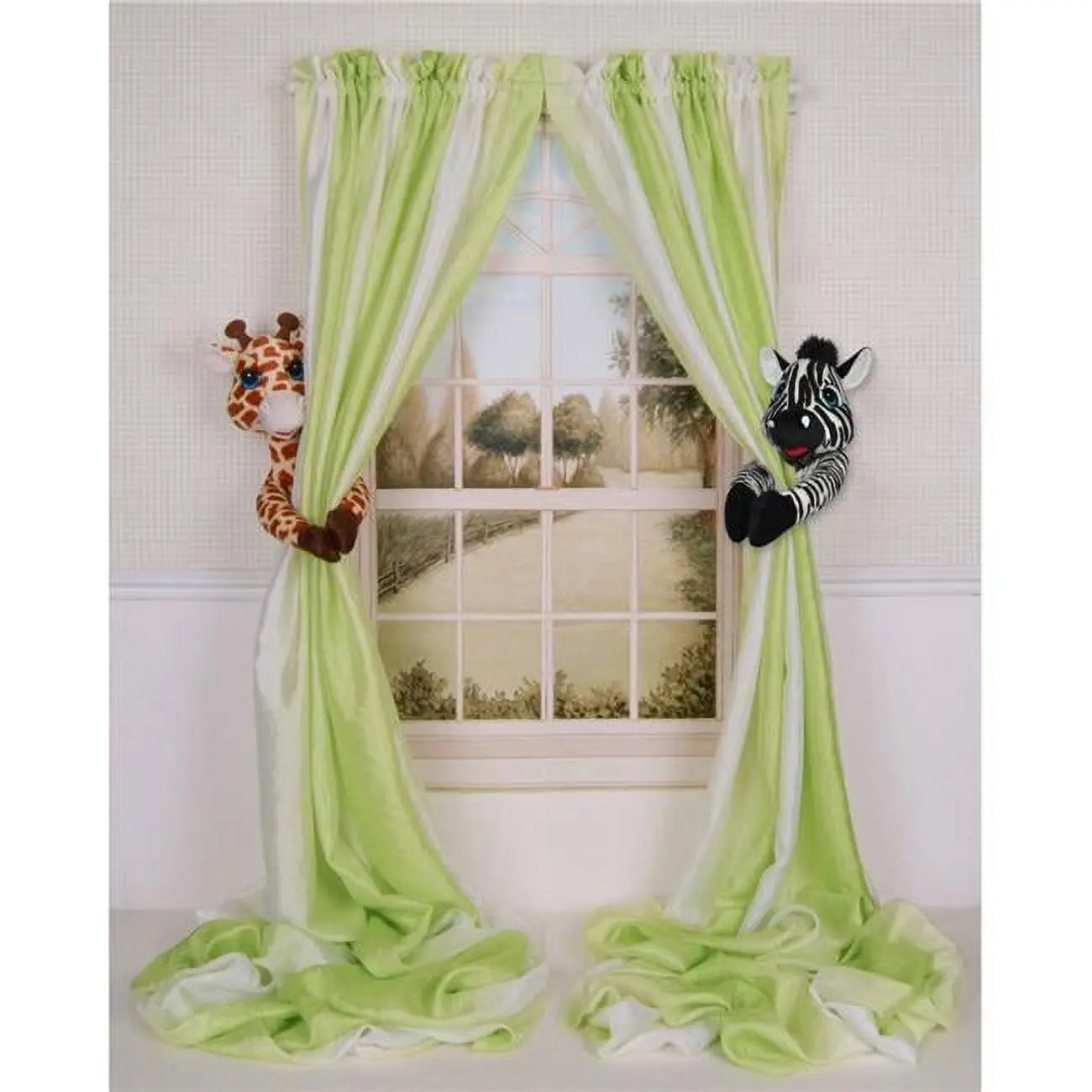 Plush Safari Giraffe & Zebra Curtain Tieback Collector Set - Brown, Black & White