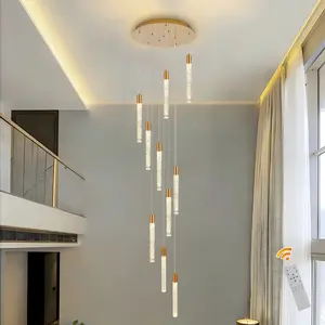 Garwarm Modern High Ceiling Chandelier,10-Light Linear Crystal Pendants,Remote Dimmable,Suitable for Stairwells,Living Rooms,Dining Rooms Various Other Occasions