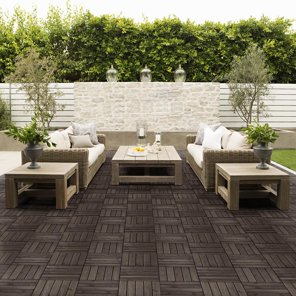 [27 PCS] Yaheetech Interlocking Patio Deck Tiles 12 x 12in Wood Floor Tiles Outdoor Flooring for Patio Garden Deck Poolside