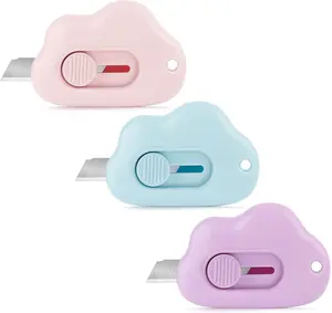 Box Cutters - 3 Pack Retractable Letter Opener, Adorable Cloud Tiny Paper Cutter for Key Chain Pocket Bag Package Envelope Mail Letter Box Paper DIY Projects for Girls and Boys