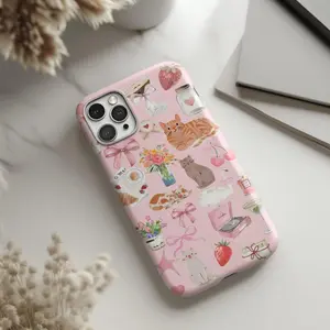 Coquette Bow Cat Collage Phone Case: Cute Floral Pink Aesthetic Suitable for IPhone17 11 12 13 14 15 16 Pro Max Air Plus