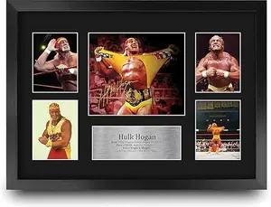 HWC Trading FR A3 Hulk Hogan Wrestling Gifts Printed Signed Autograph Picture For WWE & WWF Memorabilia Fans - A3 Framed