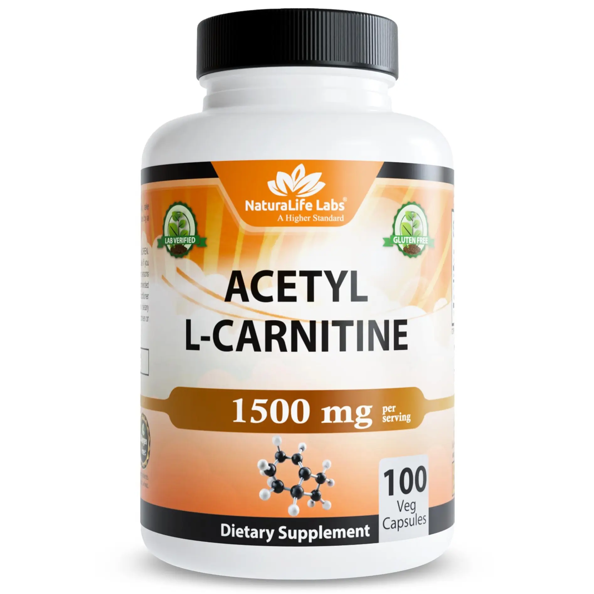 NaturaLife Labs Acetyl L-Carnitine (ALCAR) 1500 mg per Serving – 100 Capsules – Non-GMO, Gluten-Free, Vegan