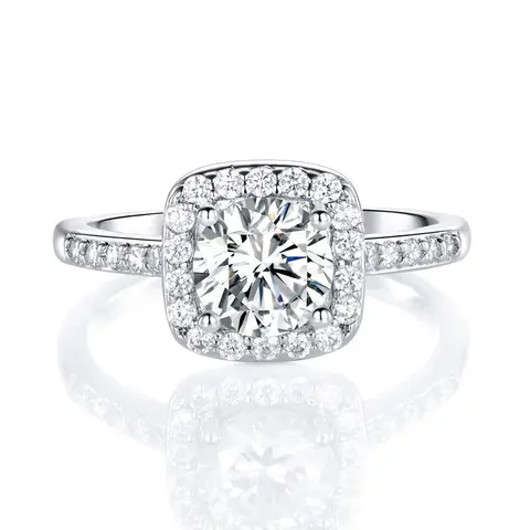 MDFUN Women's Artificial Zircon Promise Ring - 1.5CT 7mm Round AAA+ CZ Center, Sparkling Engagement Style Crystal Engagement Band, Diamond Solitaire Halo Ring, Elegant Christmas Gift with Jewelry Box, Artificial Zircon Ring