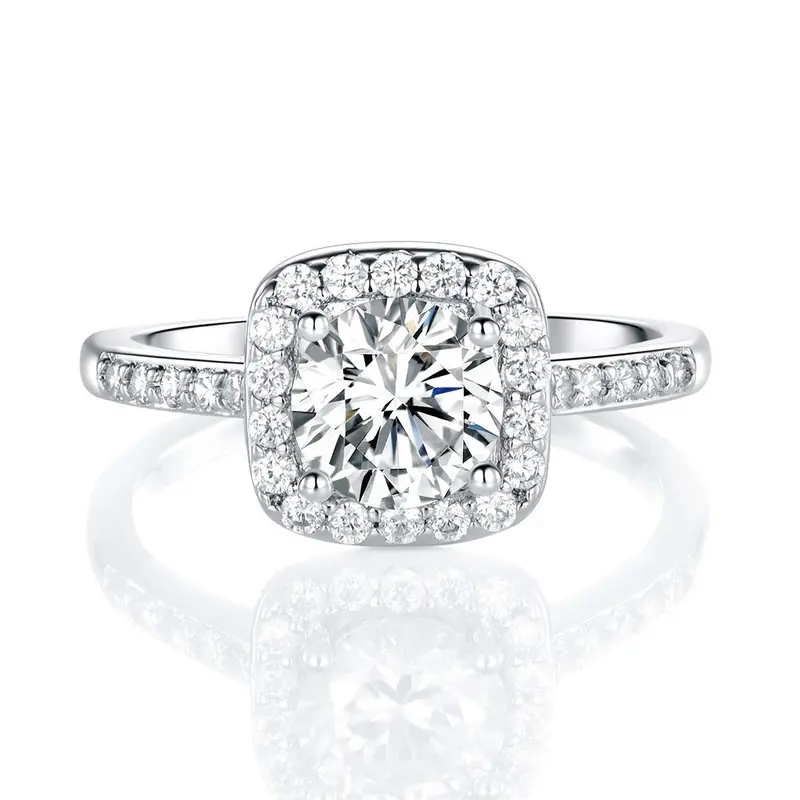 MDFUN Women's Artificial Zircon Promise Ring - 1.5CT 7mm Round AAA+ CZ Center, Sparkling Engagement Style Crystal Engagement Band, Diamond Solitaire Halo Ring, Elegant Christmas Gift with Jewelry Box, Artificial Zircon Ring