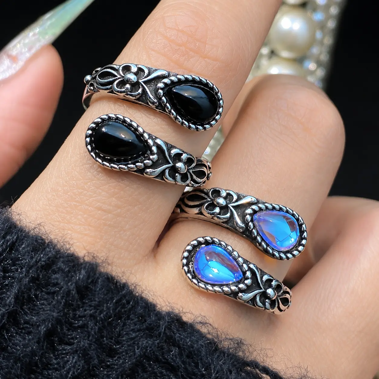 925 Sterling Silver Moonstone Spoon Ring for Women, Adjustable Vintage Sunflower Open Ring, Victorian-Inspired Thumb Jewelry, Gift for Mom, Wife & Sister