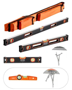 VEVOR 4-Piece Torpedo Level (Only 10-inch has magnetic),  48/24/16/10 Inch Box Levels Set, Fluorescent Light Up Bubble Vials Ruler for 45/90/180 Degree, Aluminum Alloy Magnetic Leveler Tool, Shock-Proof