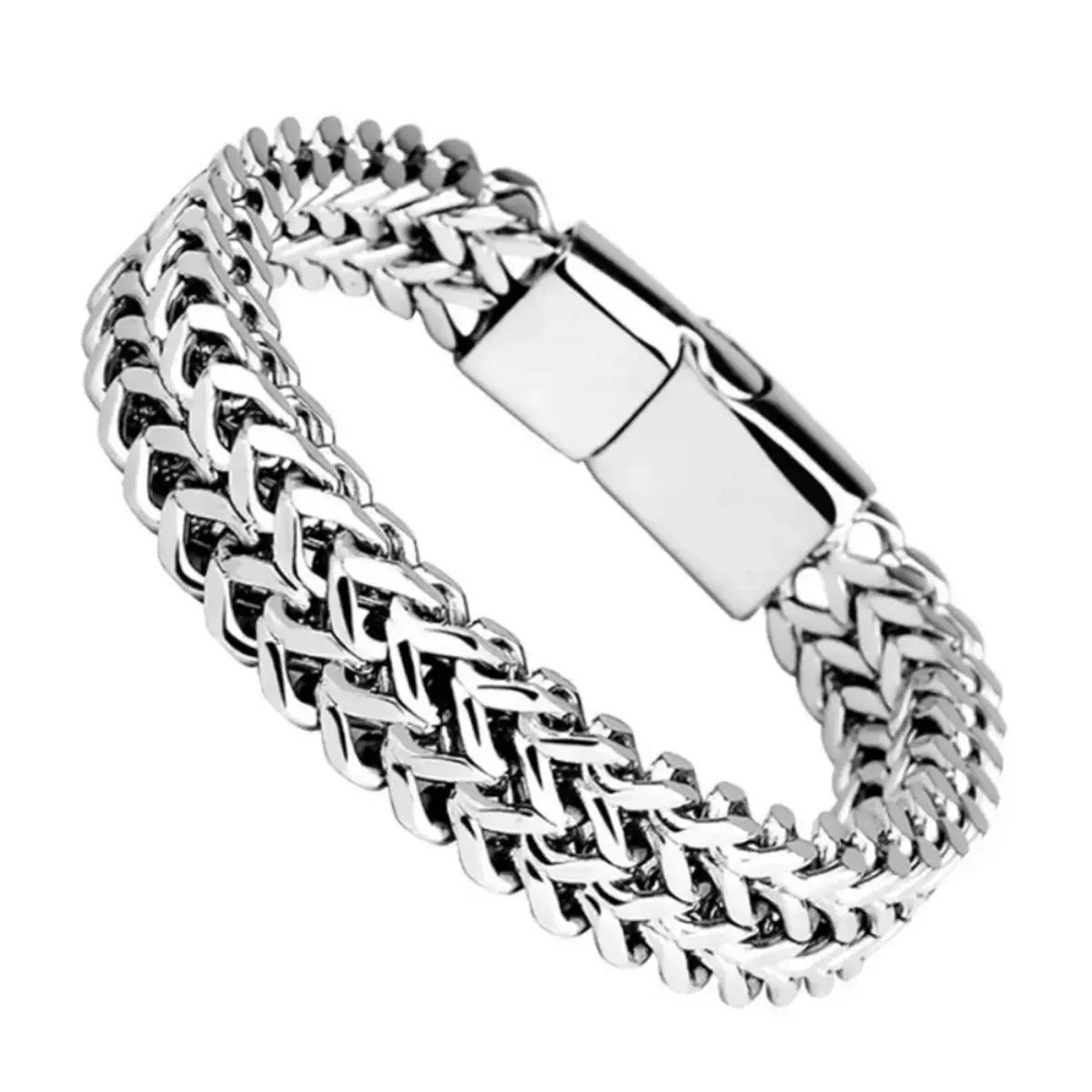 Unisex Fish Scale Bracelet, 21cm Braided Stainless Steel Wristband with Magnetic Clasp, Trendy Stackable Jewelry for Daily Fashion, Bracelet Wristband, Magnetic Bangle Jewelry, Stackable Bracelets