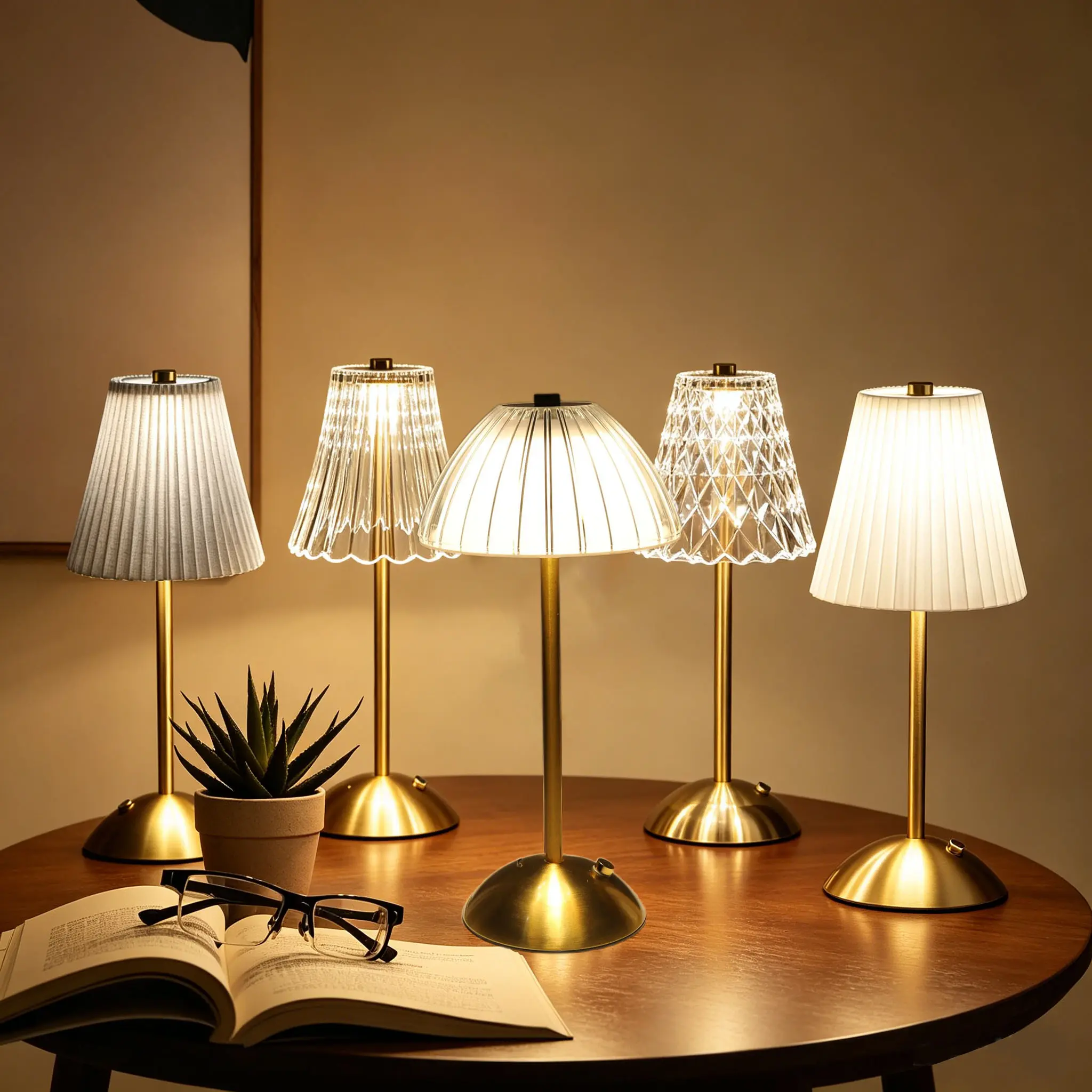 Rechargeable Cordless Gold Small Touch LED Table Lamp - USB-C Battery Powered Indoor Light, 3-Color Dimmable Color Changing, with Base & Shade, Adjustable Wireless Bedside Home Decoration Lamp for Bedroom