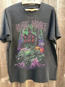[Sale Up To 50%] Vintage 1988 Grave Digger Race Team Monster Truck Charcoal Cotton Shirt S-5Xl