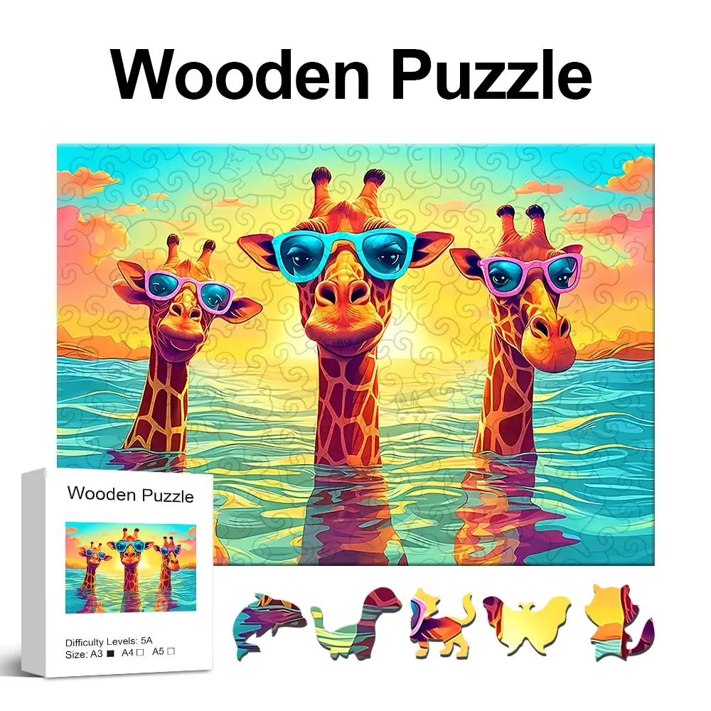 Three Lazy Giraffe Wooden Puzzle, Irregular Animal Shape Blocks, High Difficulty Puzzle Toy, Creative Puzzle, Birthday Gift, Home Game Decor, Diy Wooden Puzzle, Challenge Puzzle Game