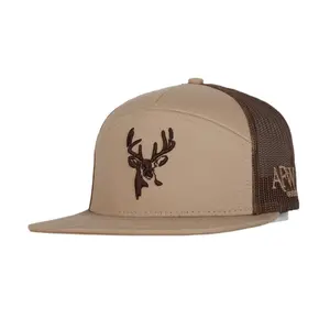 7 Panel Trucker Khaki / Coffee 3D Puff Buck Logo