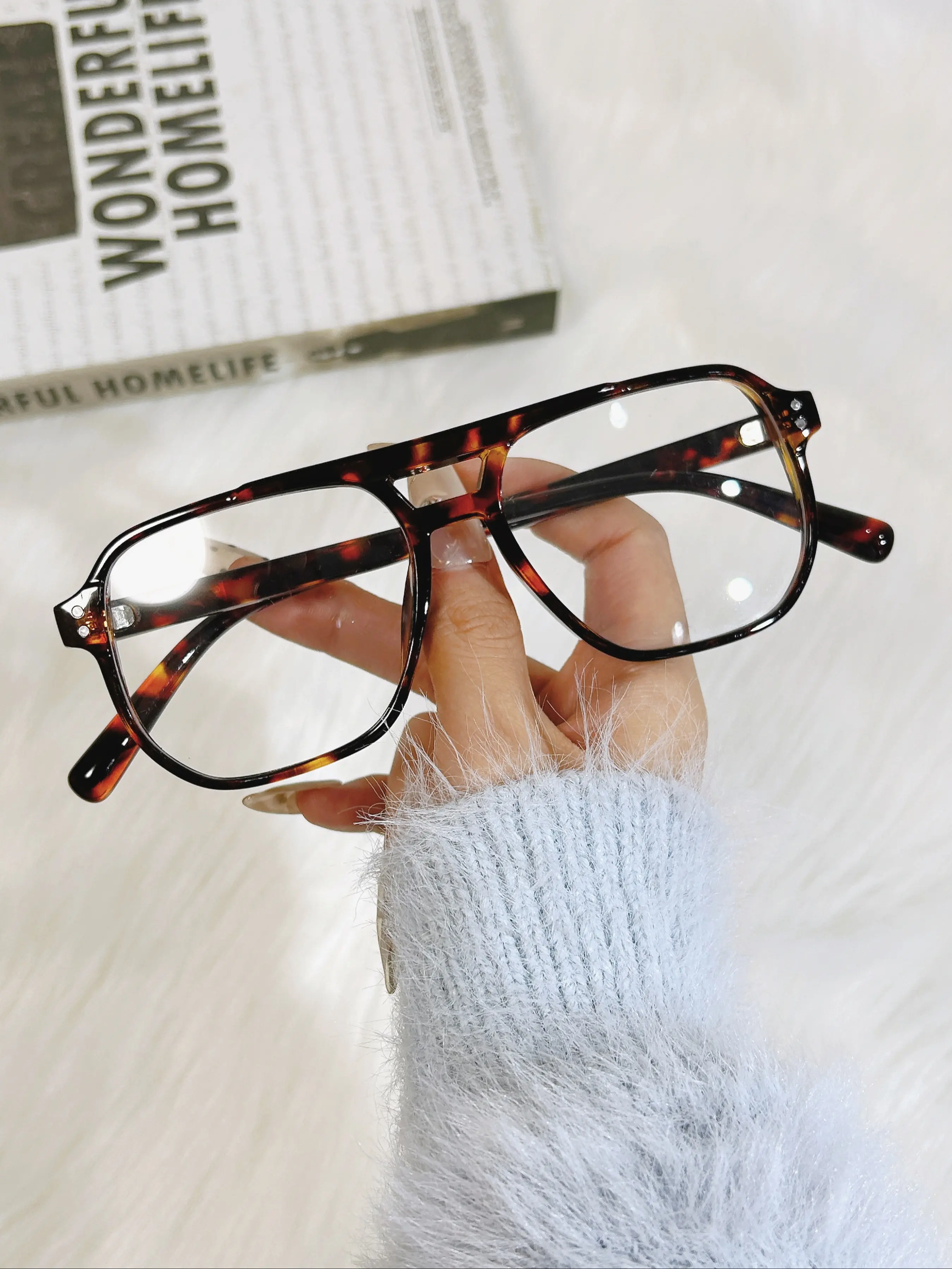 Tortoiseshell Pattern Oversized Anti-Blue Light Glasses, Unisex's PC Frame Lightweight Pilot Design, Modern Fashion Eyeglasses for Work, Accessories for Women, Fashionable Frames Glasses