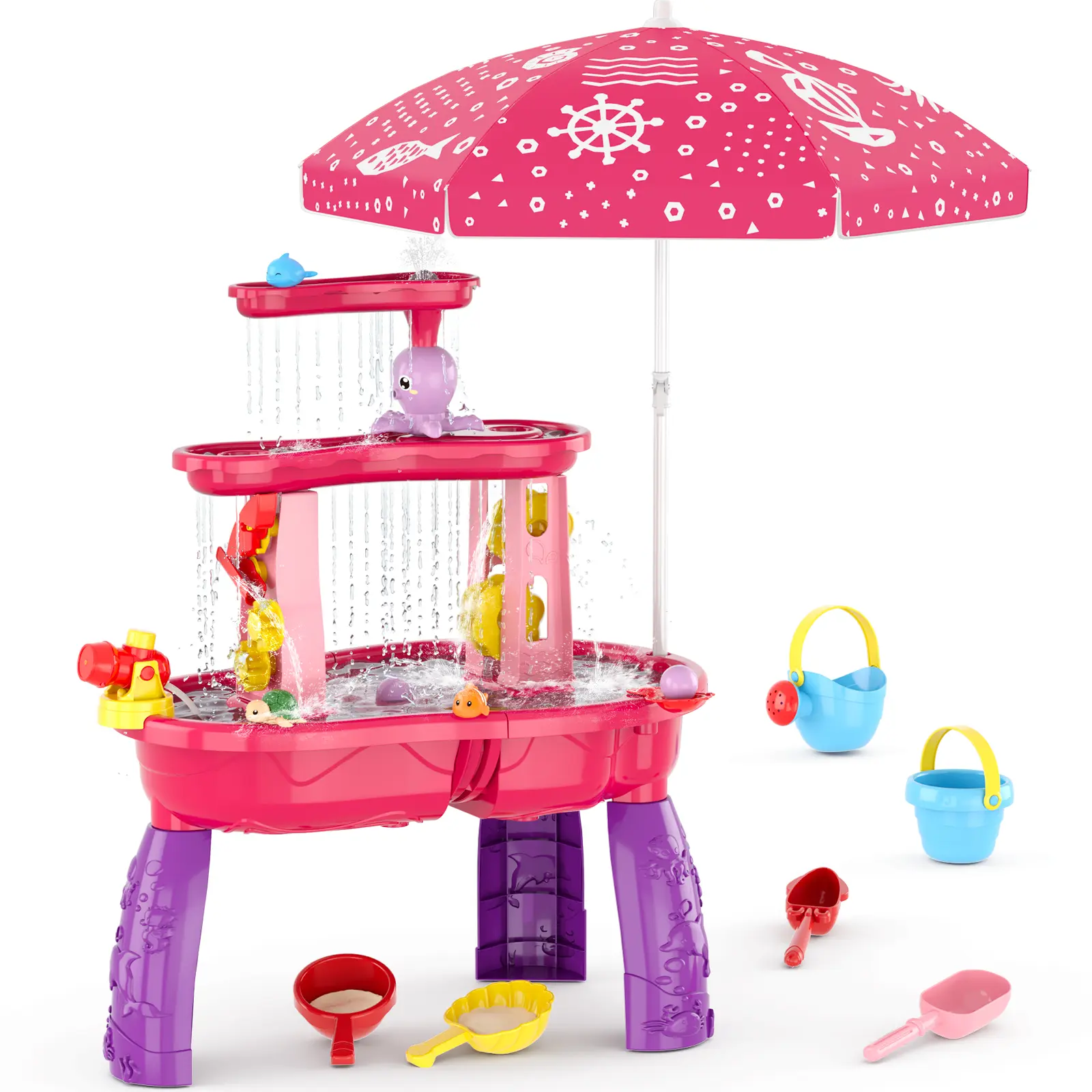 Water Table for Toddlers, 3-Tier Kids Splash Sand Table Water Toys, Rain Showers Splash Pond for Outdoor Beach Backyard Summer, Activity Sensory Play Table for Boys Girls,Birthday Christmas Halloween Thanksgiving Gifts Summervibes.