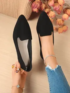 Women's Simple Solid Color Flat Shoes Walking Shoes, Casual Comfortable Breathable Single Shoe, Thin Basic Textile Round Toe Daily Wear, Breathable Flats