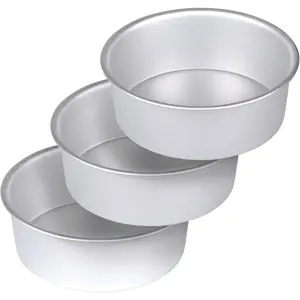 8 Inch Aluminum Round Cake Pan, 3-Piece Set Cake Baking Pans, Round Layer Pans for Birthday Wedding Home Kitchen DIY Baking Tools Supplies, Heavy Sturdy & Healthy, Dishwasher Safe