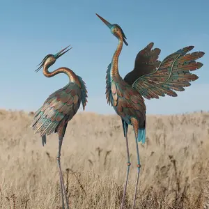 Crane Statues for Garden Decor, Metal Crane Yard Art Statues, Standing Heron Garden Sculptures & Statues for Outdoor Decorations, 38-42 Inch Set of 2, Copper