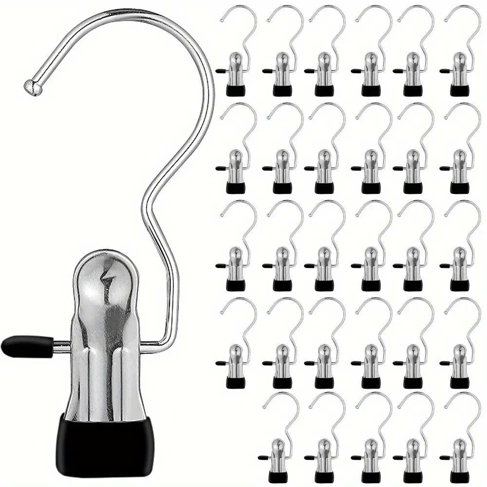 16-Count Adjustable Stainless Steel Anti-Rust Waterproof Bucket Clip Hangers & Pegs Set - Compact Multi-Use Attachment Hooks Organizer for Bedroom Towels, Wet Rooms - Lightweight Space-Saving Home Laundry Tool