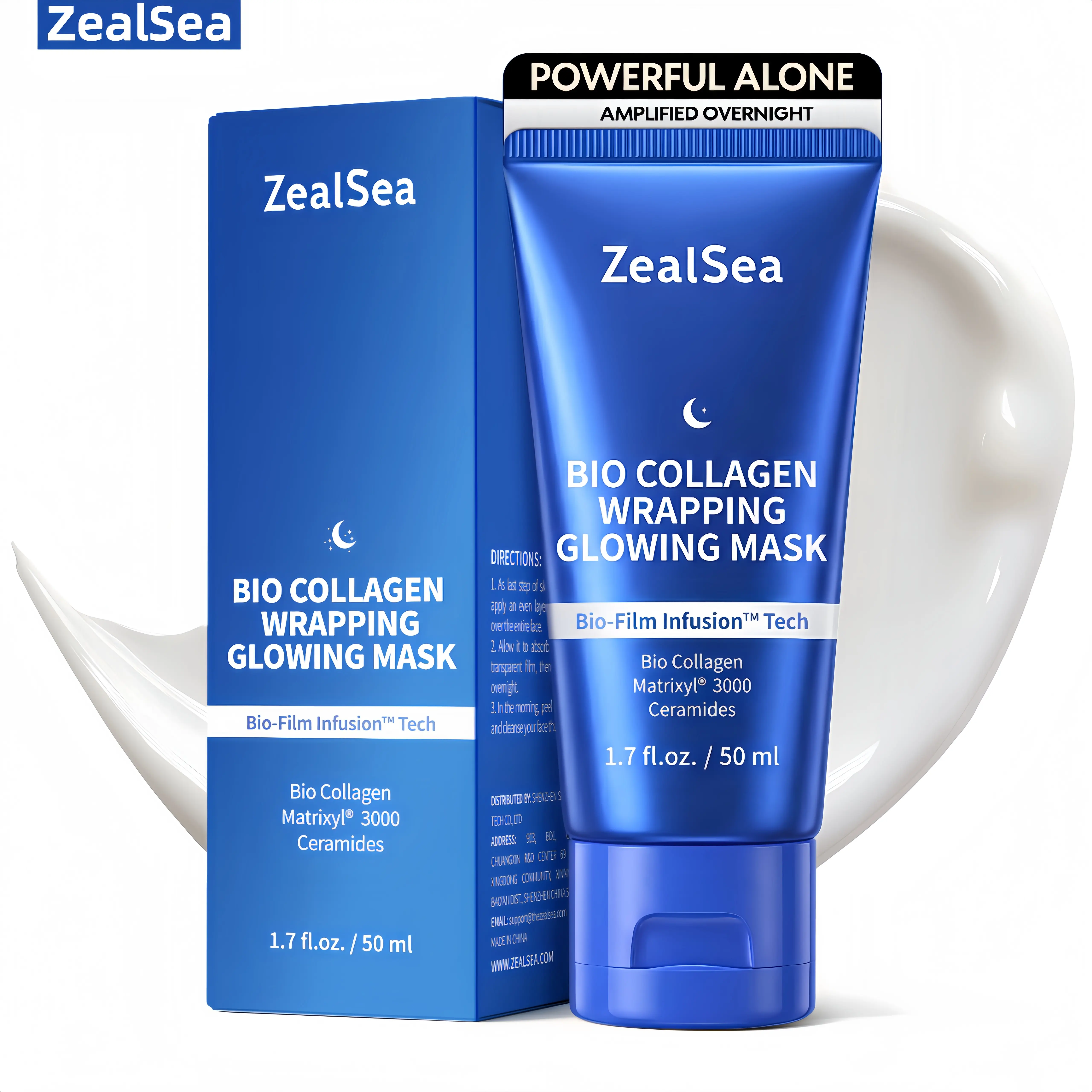ZealSea Bio Collagen Wrapping Overnight Peel Off Face Mask, Firming Lifting | Anti Aging Matrixyl 3000 Peptide Plumps & Smooths Fine Lines, Boosts Elasticity & Barrier Repair, Glow While You Sleep, 1.7OZ