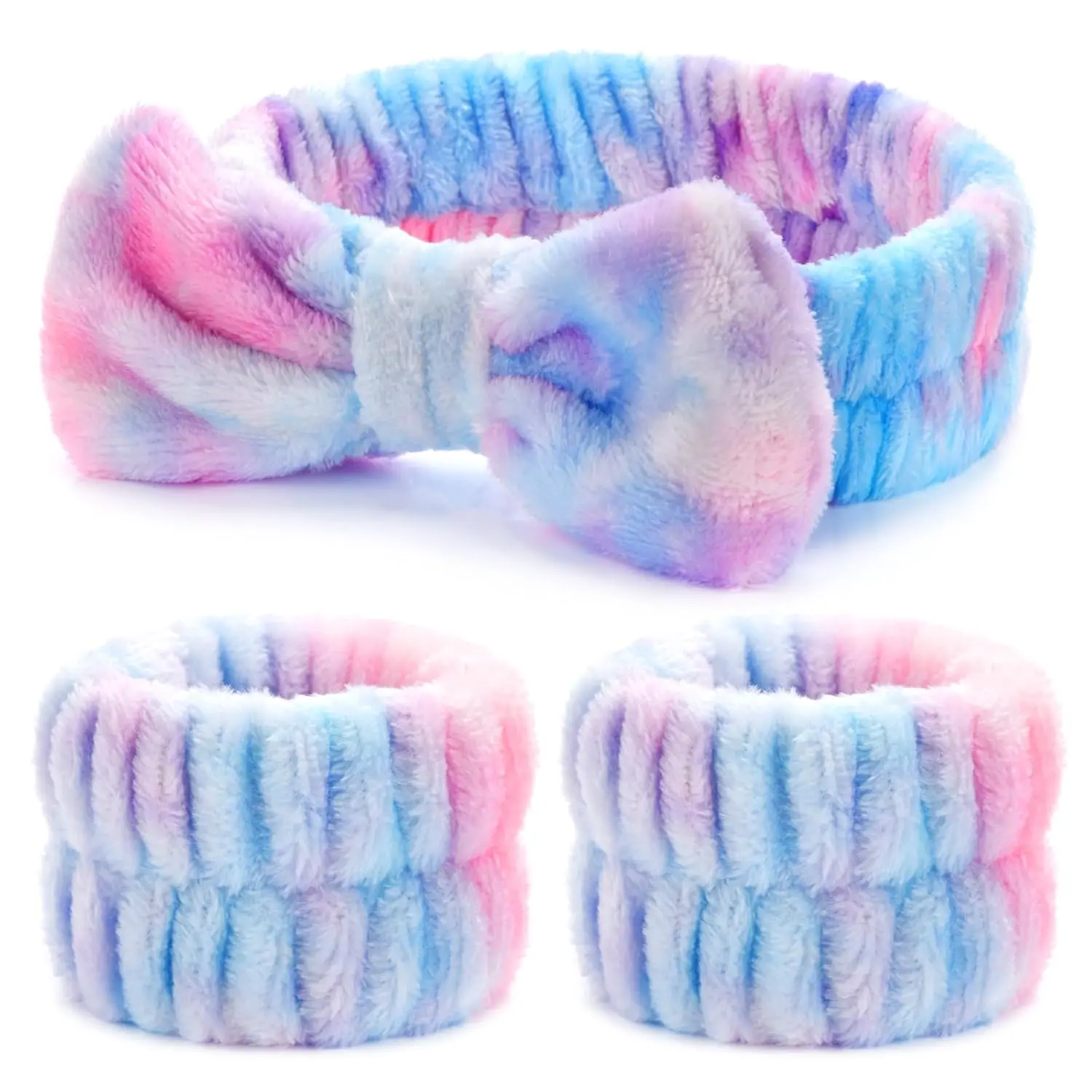 3 count  Headband and Wristbands Set for Women, Soft Microfiber  Wash Headband with Cute Bow, Elastic Absorbent Wrist Towels, Makeup Skincare Accessories for Facial, Shower, Yoga