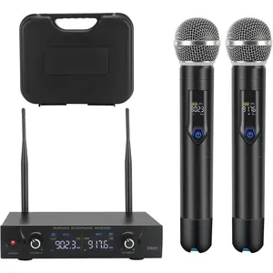 Microphone System with case, Metal UHF  Handheld 20 Channels Professional Cordless Mic System for Church, DJ, Karaoke,Wedding,  KTV Set (Blue)