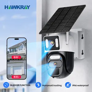Hawkray 4G LTE Cellular Security Camera (No WiFi, Built-in SIM Card) Solar-Powered Dual-Camera Monitoring System Outdoor Wireless Security Camera Color Night Vision Edition 360° Real-Time Viewing & Detection Two-Way Audio Auto-Connect Pan-Tilt Control