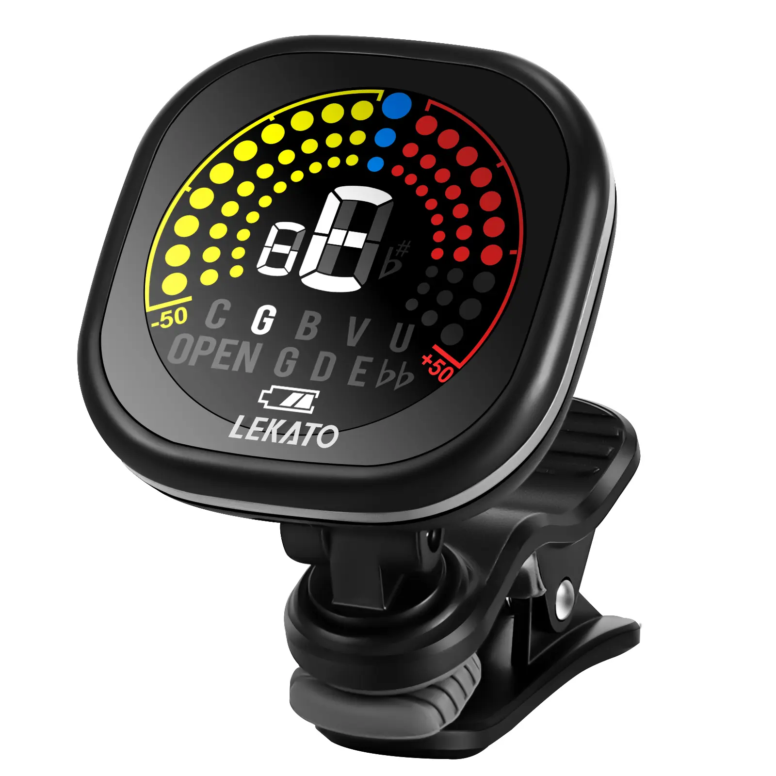 LEKATO WST-6800 Clip On Guitar Tuner Rechargeable, Tuner for Guitar, Bass, Ukulele, Violin & Chromatic Tuning Modes, Fast Accuratie Tuning, Super Bright Display to Read, for Professional/Beginners