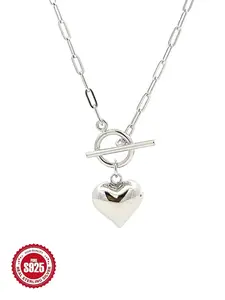 S925 Sterling Silver Heart Shaped Pendant Necklace for Women, Elegant OT Buckle Design Necklace for Gift, Fashion All-match Jewelry Accessories for Daily Wear, Love Heart Necklace, Fashion Pendants