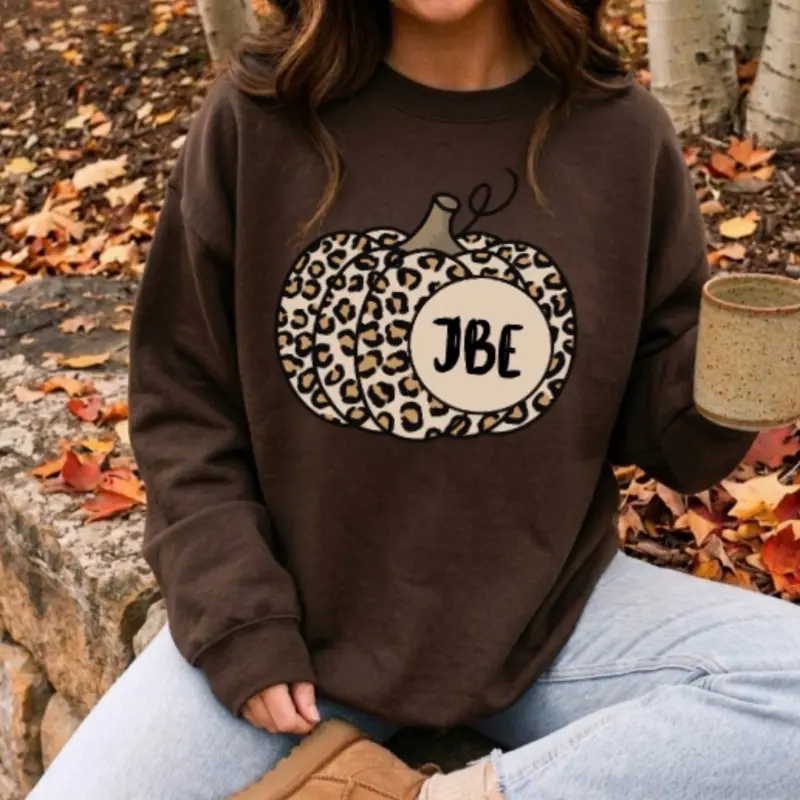 Custom Leopard monogram GILDAN Autumn Sweatshirt BLC