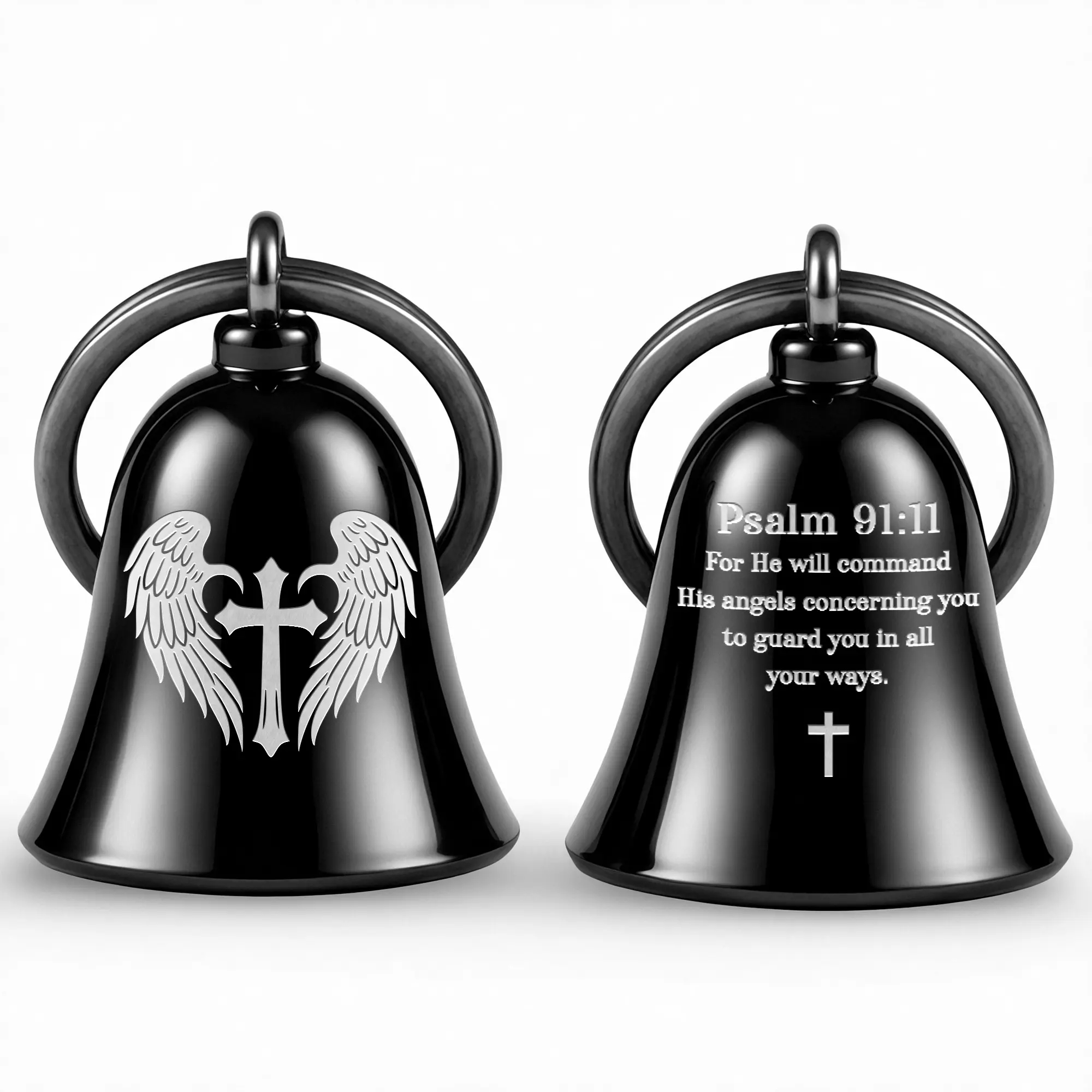 Double-Sided Guardian Angel Motorcycle Bell | Psalm 91:11 Ride Safe Bell | Lucky Biker Gift
