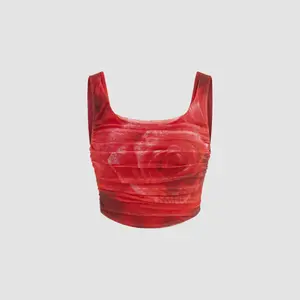 Cider Mesh Scoop Neck Rose Print Tank Crop Top SwimWeek