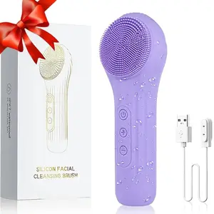Facia Cleansing Brush, Silicone Face Scrubber with Heat and Vibration 5 Speeds, Rechargeable Electric Face Cleaning Brush for Men & Women, Personal Face Massage Tool for Face and Body, Facial Cleansing Instrument
