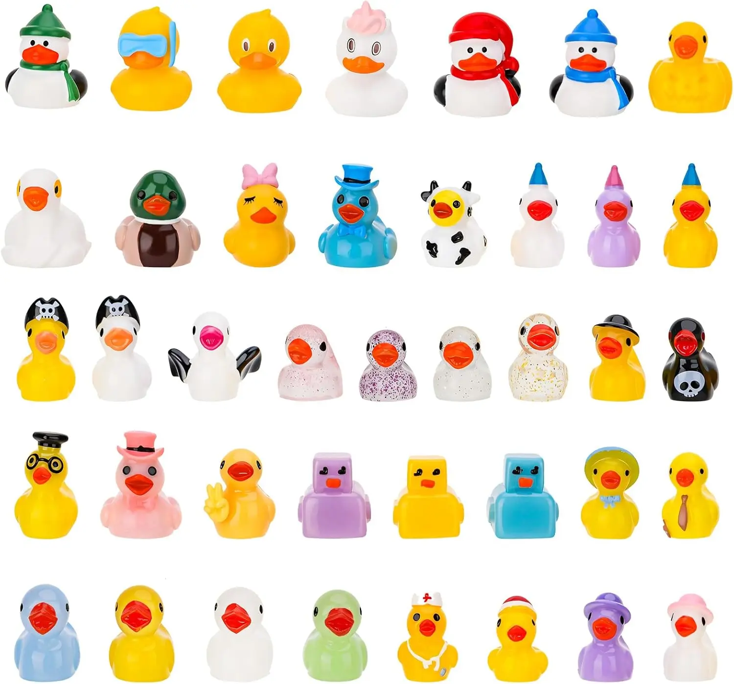 40Pcs Multicolor Mini Resin Ducks, Mini Animals Figures to Hide, Resin Ducks Bulk for Birthday Party Fairy Garden Dollhouse Terrariums Potted