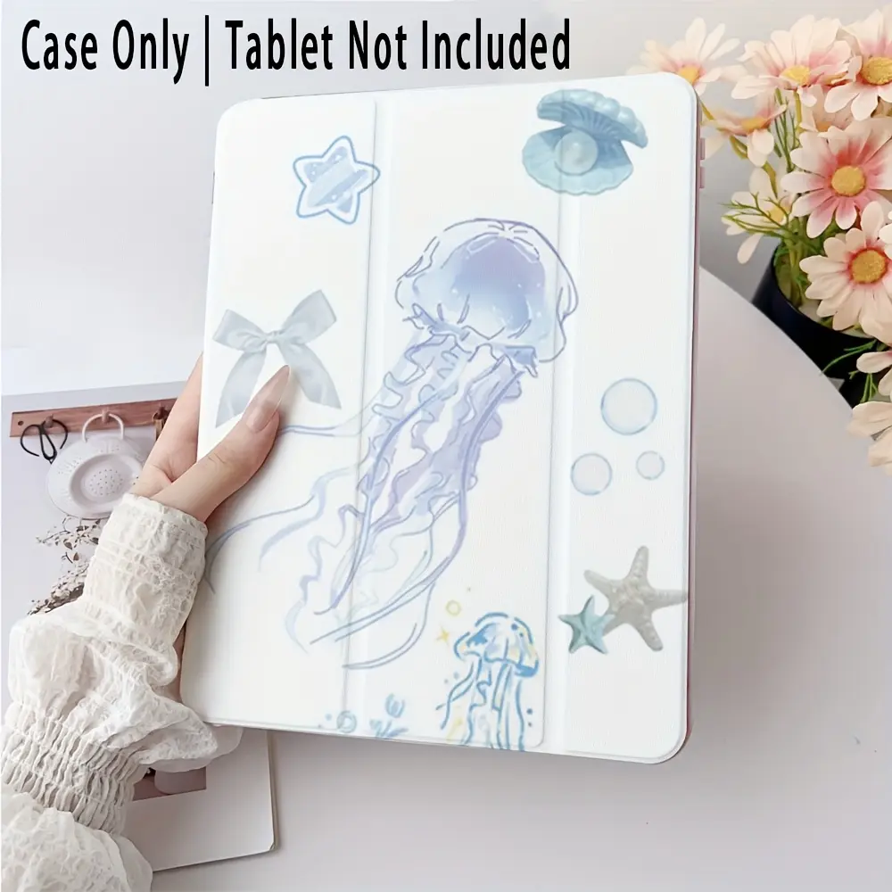 This light blue jellyfish-themed case features an adjustable stand and pen slot, and is made of foldable, non-slip TPU material. It's suitable for Samsung, iPad mini, iPad Air, iPad Pro/iPad 10th and 11th generation iPads.