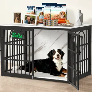 Dog Crate with Marble-Patterned Top Heavy Duty Dog Kennel Furniture for Medium Dog as TV Stand, Stylish Cage End Table with Escape-Proof Locks & Double Door Pet Kennel for Indoor Outdoor Durable & Easy to Assemble