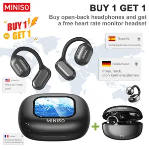 【Buy 1 Get 1 Gift Free】MINISO X30 OWS Wireless Bluetooth Earphones IPX5 Waterproof, MS502 Clip-On Ear Headphones Bluetooth 6.0 Headsets, with Heart Rate Monitoring, 35Hours Play time, Light-Weight Headphones Built-in Microphone