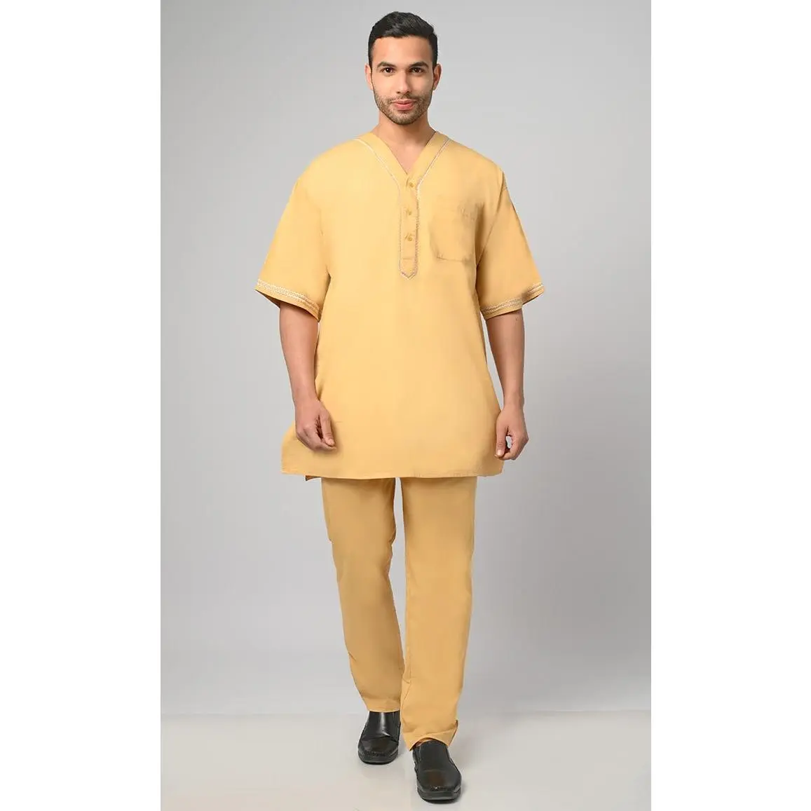 Aabid Modest Muslim Mens Embroidered Kurta Pajama Set