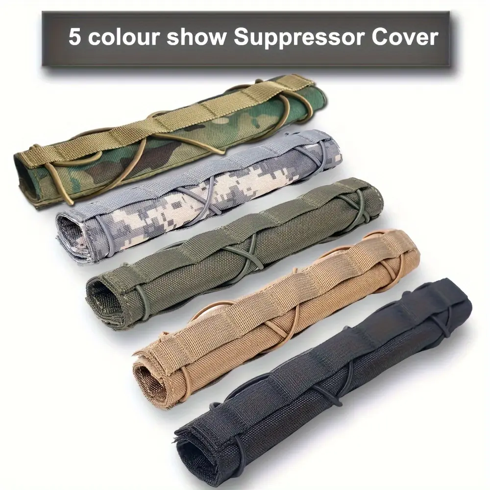 2pcs Adjustable Tactical Silencer Covers with MOLLE System, 8.66in x 5.51in Durable 500D Nylon Outdoor Protective Gear for Hunting, Shooting - Camo or Solid Colors (Green, Gray, Black, Tan), Tactical Accessory, Nylon Fabric, 8.66" X 5.51", Hunting Gear
