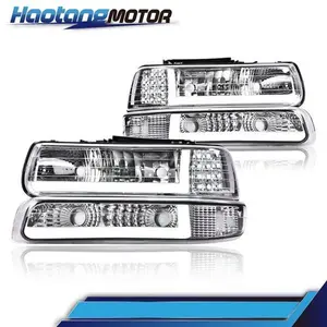 CROSSDESIGN [LED DRL] Fits 99-02 Chevy Silverado 1500 2500 HD Headlight + Bumper Lamp Chrome